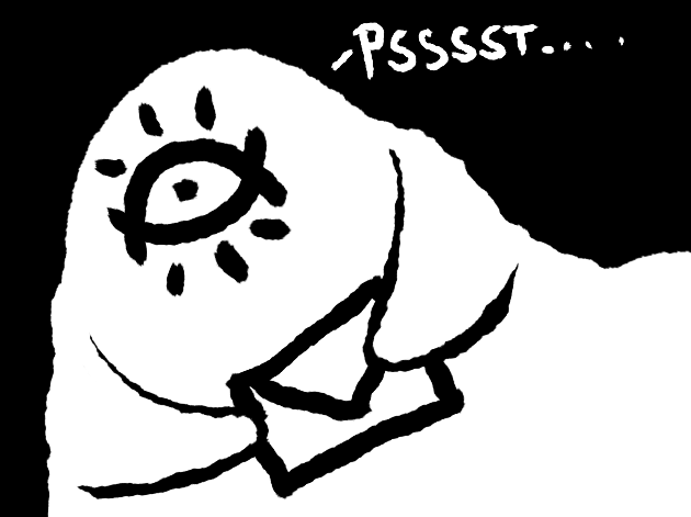 A lumpy white ghost with a single large black eye that resembles the Foresight Studio logo. It holds an envelope, and says "Psssst..." like it's trying to get your attention discreetly.